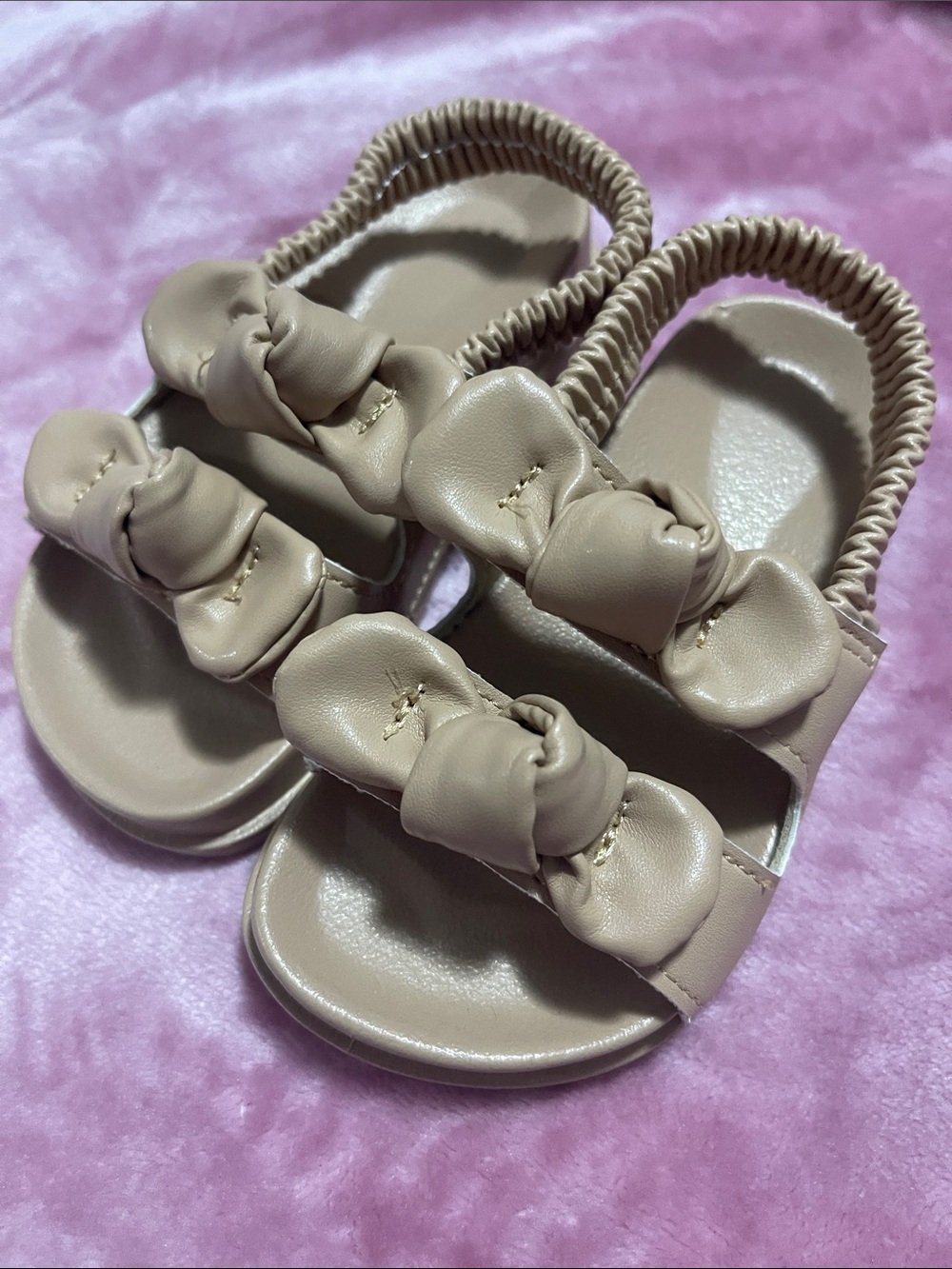 Toddler Girls Neutral Beige Bow Strap Sandals